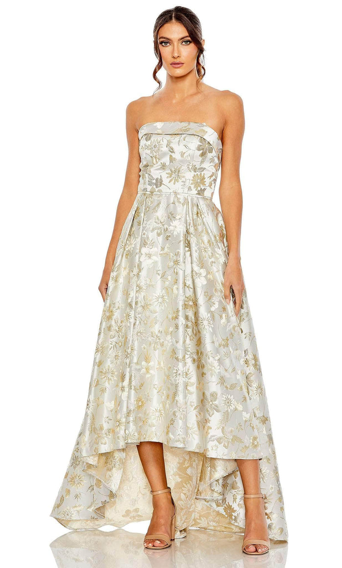 Ieena Duggal 49619 - Floral Strapless Long Dress Evening Dresses 0 / White Gold