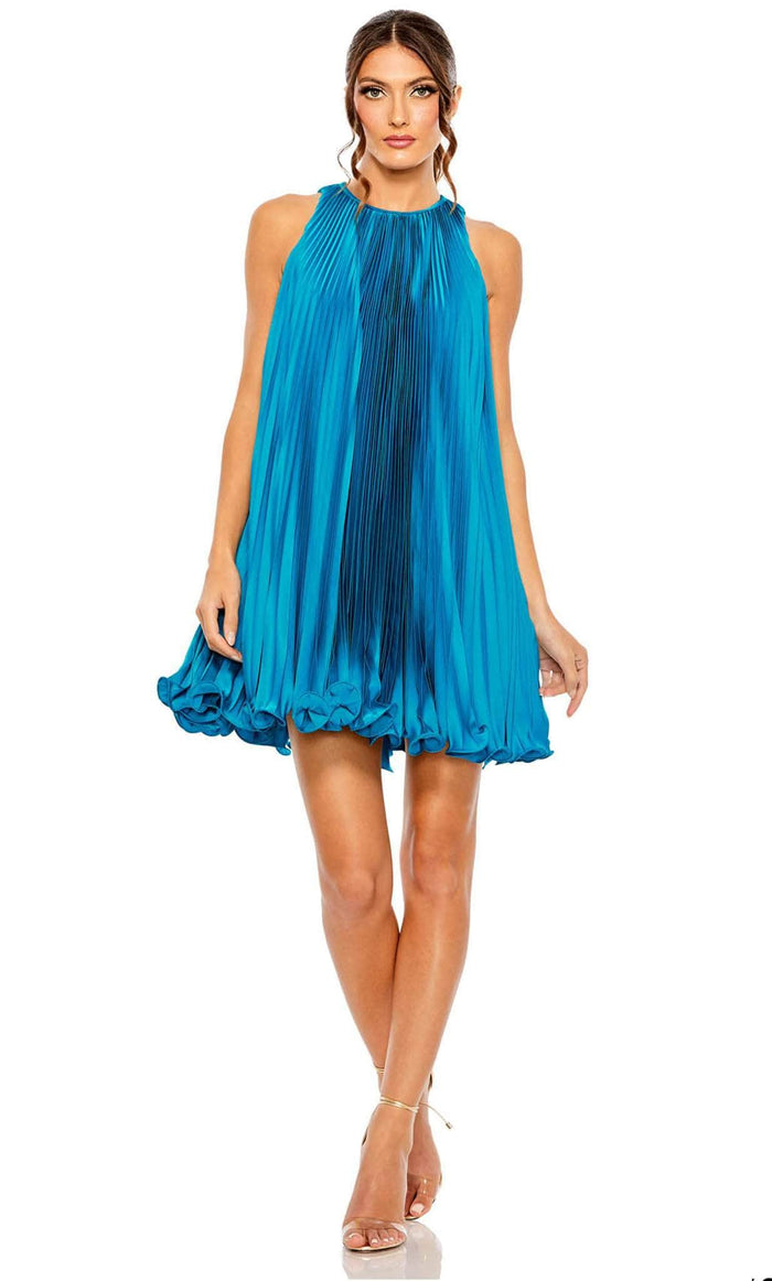 Ieena Duggal 49636 - Pleated Babydoll Short Dress Special Occasion Dress 0 / Ocean