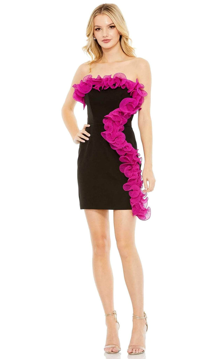 Ieena Duggal 49642 - Ruffle-Detailed Short Sheath Dress Prom Dresses 0 / Black Fuchsia