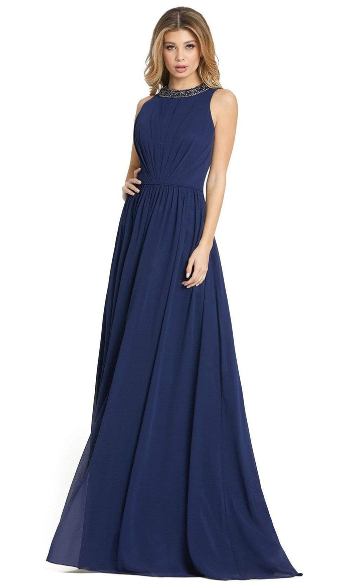 Ieena Duggal - 55147 Beaded Jewel Neck A-Line Dress Evening Dresses 0 / Midnight Blue