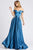 Ieena Duggal - 55273I Off Shoulder Satin Gown with Beaded Pockets Prom Dresses 0 / Ocean Blue