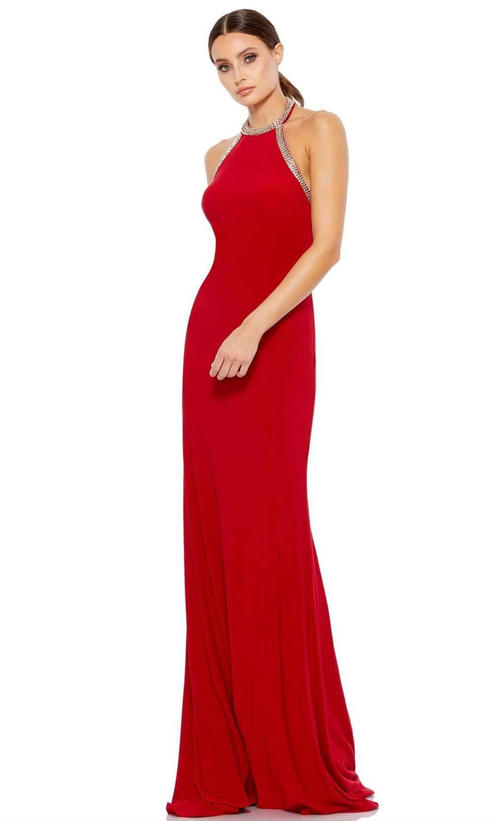 Ieena Duggal - 55285 Embellished Halter Sheath Dress Evening Dresses 0 / RED