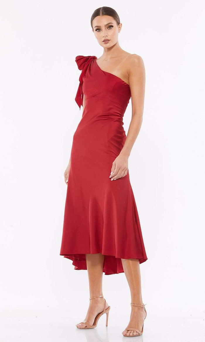 Ieena Duggal - 55387I Bow Draped One Shoulder Dress Cocktail Dresses 0 / Deep Red