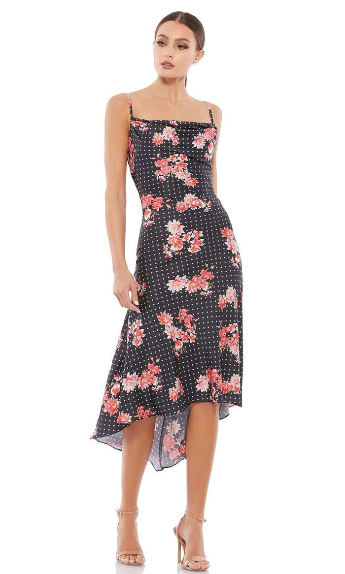 Ieena Duggal - 55392I Floral Printed Cowl Back Midi Dress Holiday Dresses 0 / Black Multi