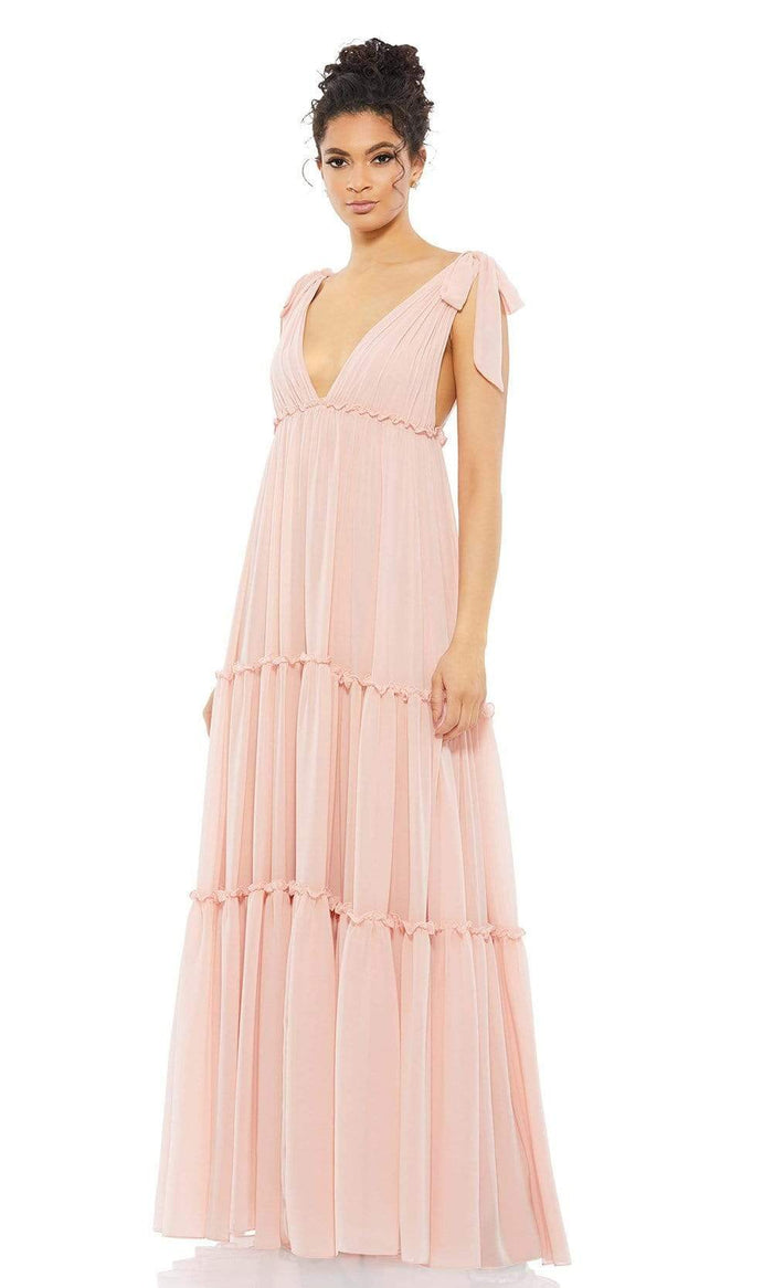 Ieena Duggal - 55411I Bow Accented Tiered A-Line Dress Maxi Dresses 0 / Blush
