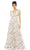 Ieena Duggal - 55422I V-Neck Floral A-Line Dress Maxi Dresses 0 / White Multi
