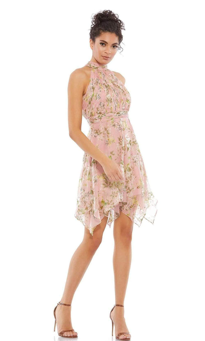 Ieena Duggal - 55436I High Halter Ruched Floral Dress Holiday Dresses 0 / Pink Multi