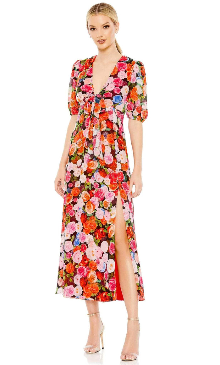 Ieena Duggal 55626 - Floral Print Chiffon Dress Cocktail Dresses 0 / Rose Multi