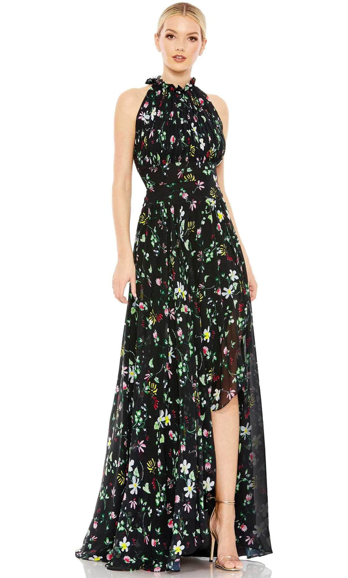 Ieena Duggal 55648 - High-Neck Floral Evening Dress Prom Dresses 0 / Black Multi