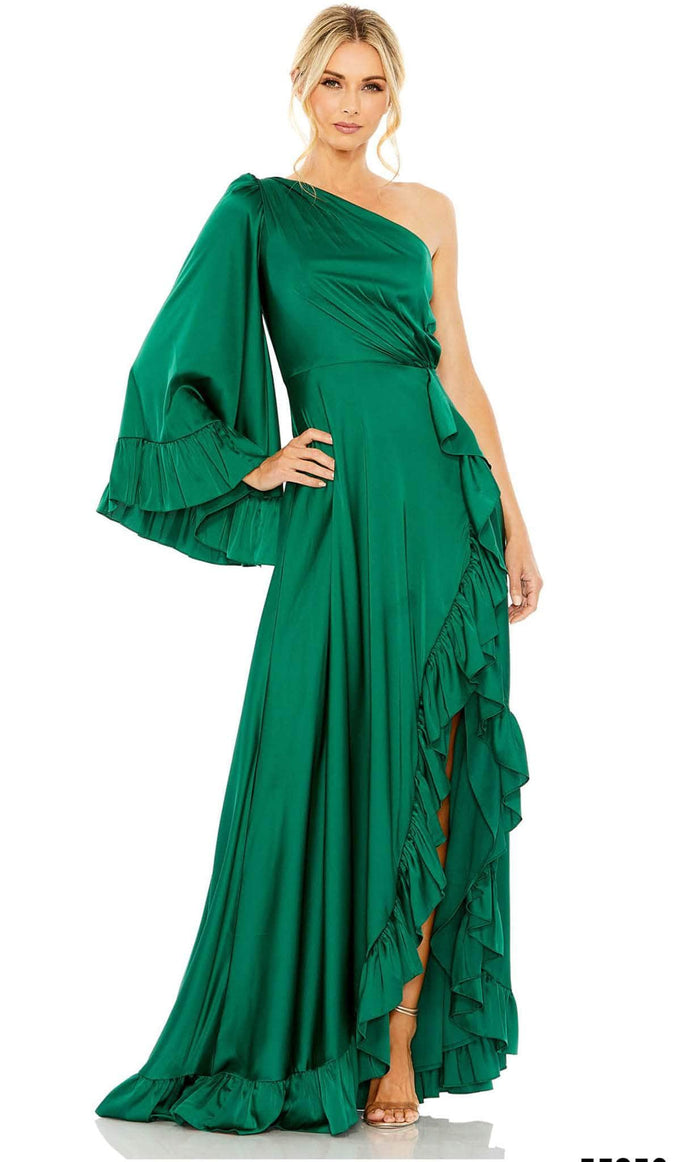 Ieena Duggal 55950 - Ruffled Asymmetrical Evening Gown Evening Dresses 4 / Emerald