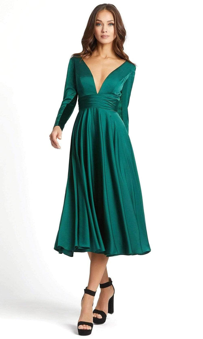 Ieena Duggal - 67527 Deep V Neck A-Line Dress Cocktail Dresses 0 / Emerald Green