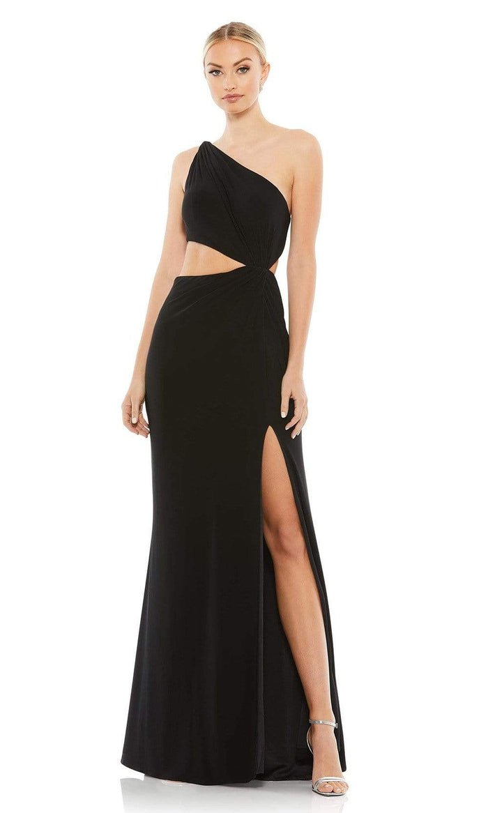 Ieena Duggal - 67937I One Shoulder Cutout High Slit Dress Evening Dresses 0 / Black