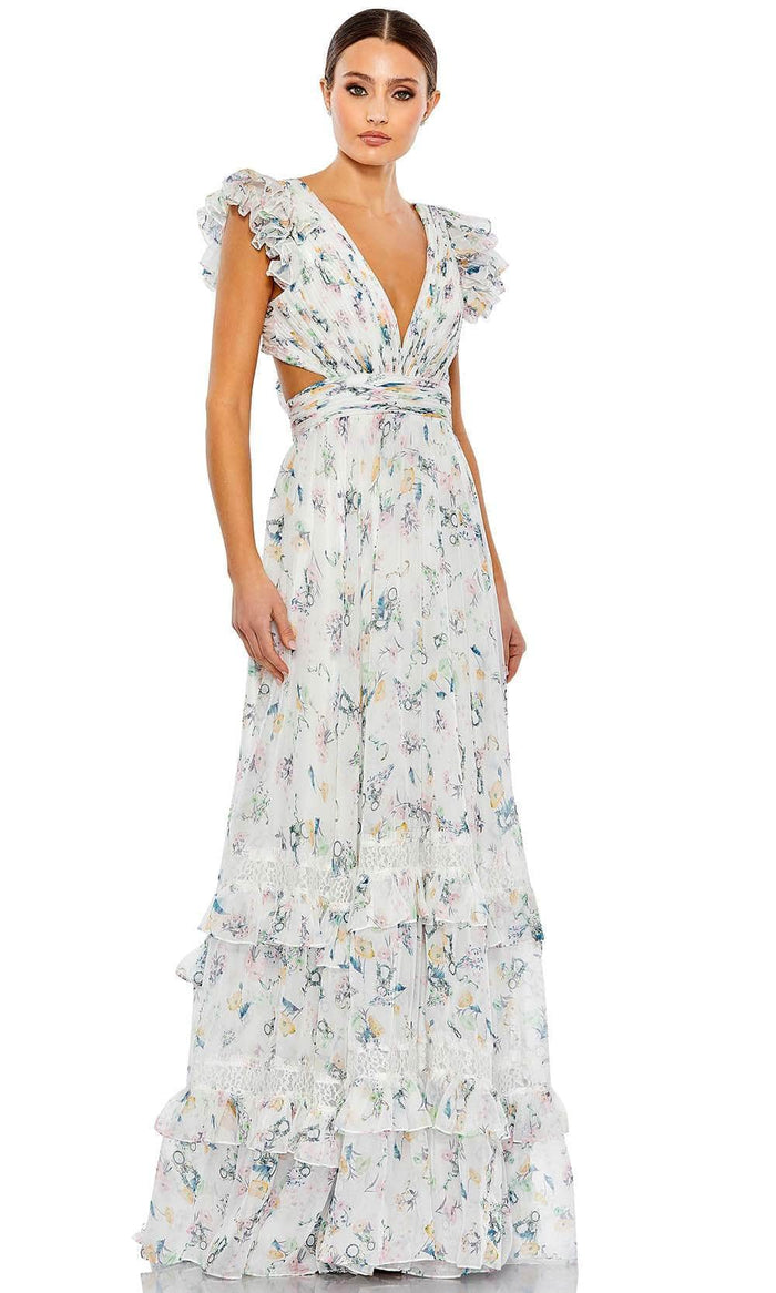 Ieena Duggal 68077 - Ruffled Sleeveless Deep V-neck Long Dress Special Occasion Dress