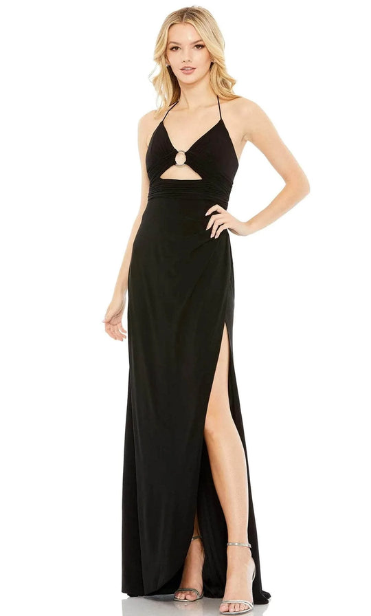 Ieena Duggal 68183 - Halter Tied Column Long Dress Prom Dresses 0 / Black
