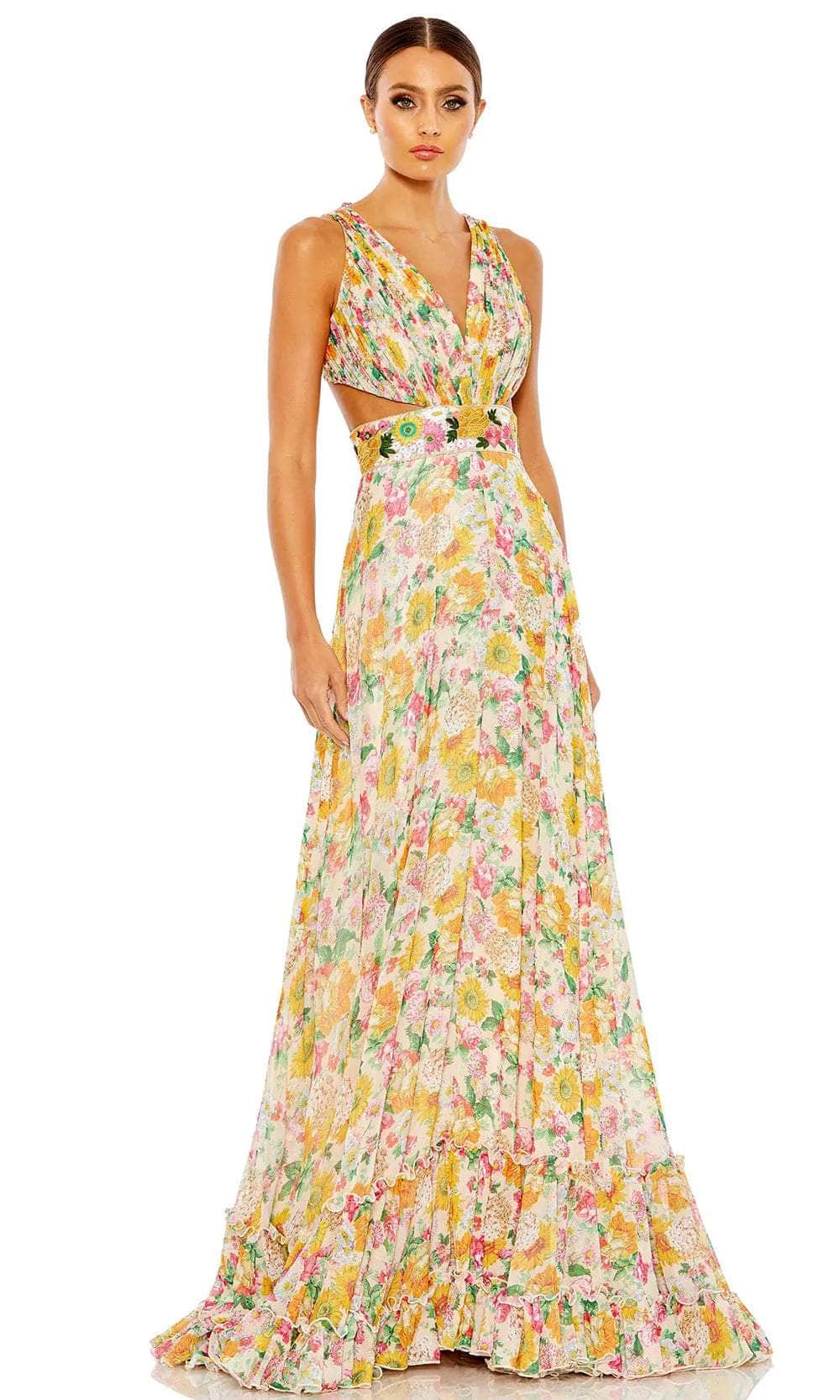 Ieena Duggal 9174 - Pleated Floral Evening Gown – Couture Candy