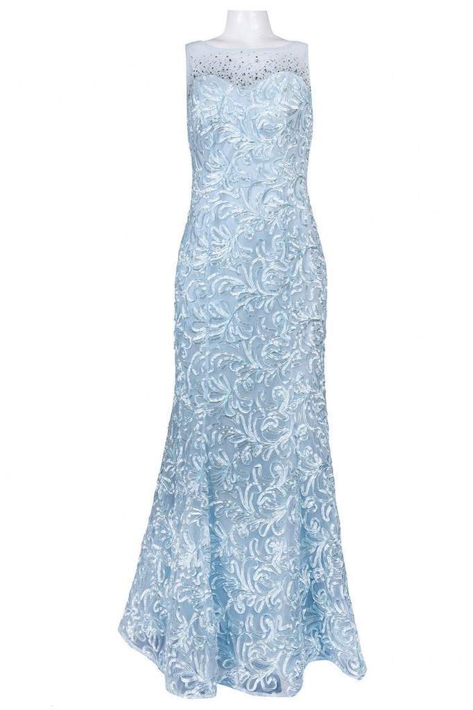 Ignite Evenings - Illusion Shoulders Embellished Trumpet Gown 3530 - 1 pc Ice Blue In Size 12 Available CCSALE 12 / Ice Blue