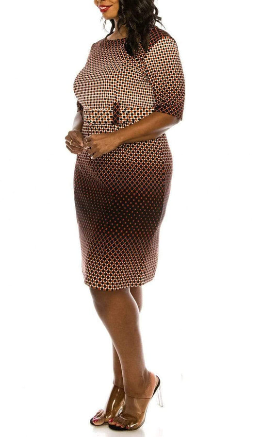 ILE Clothing - OTP259S1XL1 Polkadot Print Belted Sheath Dress Cocktail Dresses