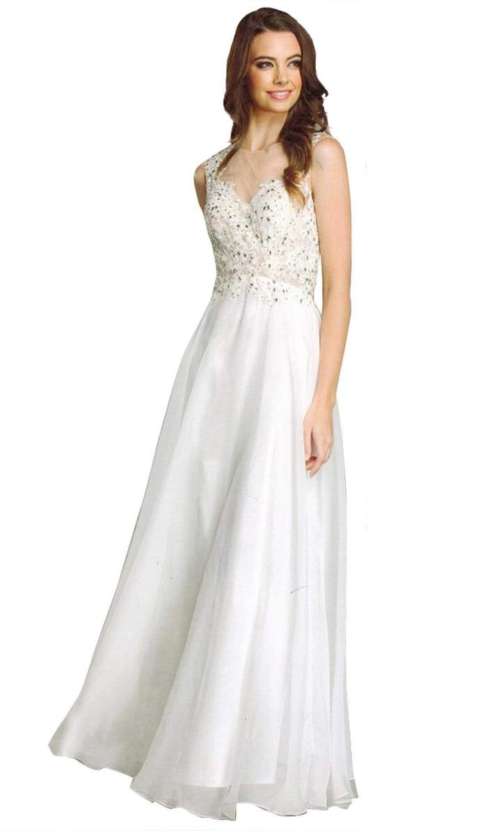 Illusion Back Long A-Line Prom Dress Prom Dresses XXS / Off White