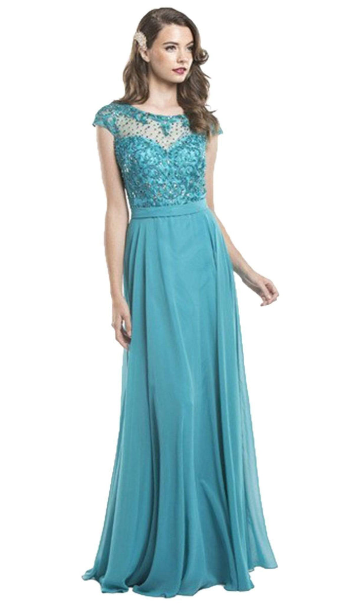 Illusion Embroidered Long Formal Teal Dress Prom Dresses XXS / Teal
