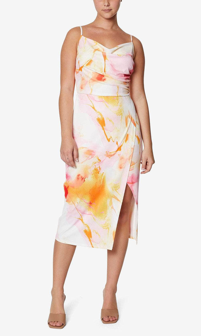 Immediate Apparel HV03D19 - Cowl Tie-Dye Short Dress Cocktail Dresses 0 / Abstract Aurora