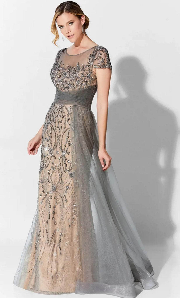 Ivonne D 122D62W - Short Sleeved Stone-Embellished Gown Mother of the Bride Dresses 16W / Charcoal/Nude