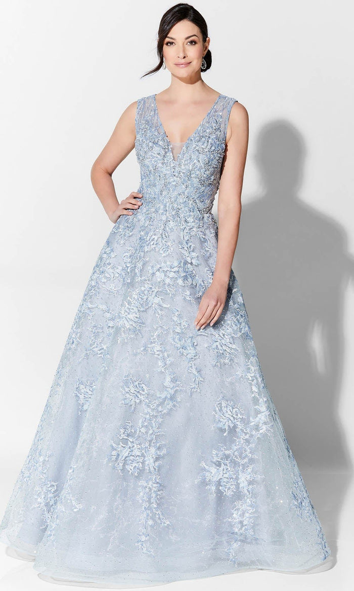 Ivonne D 122D67 - Venice Lace Appliques Evening Gown Special Occasion Dress 4 / Dusty Blue