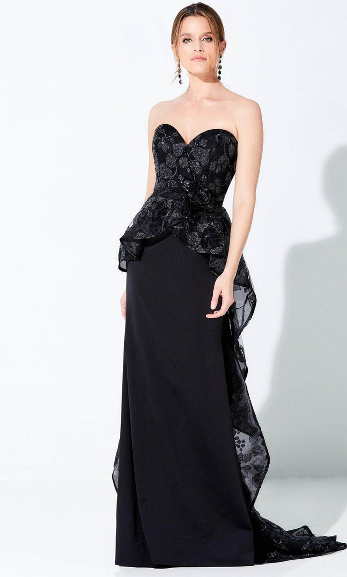 Ivonne D 220D34 - Peplum Bodice Formal Gown Formal Gowns 4 / Black/Pewter