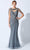 Ivonne D 221D47W - Asymmetrical Cape Shimmering Gown Evening Dresses 16W / Steel Gray