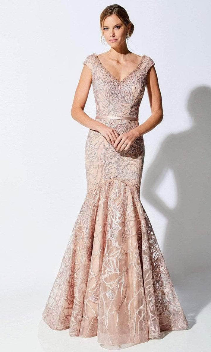 Ivonne D - 221D53 Embroidered V-Neck Evening Dress - 1 pc Pink Topaz In Size 6 Available CCSALE 6 / Pink Topaz