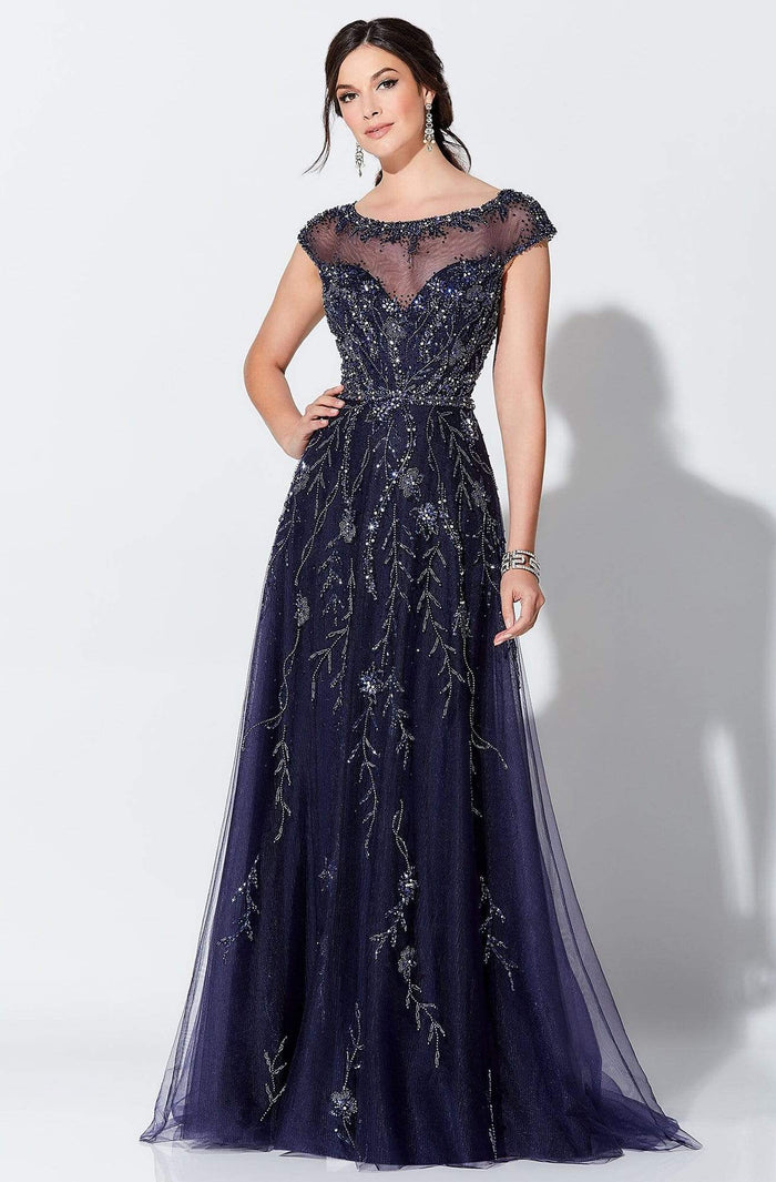 Ivonne D by Mon Cheri - 119D48 Stunning Beaded Tulle A-line Gown Evening Dresses 0 / Navy
