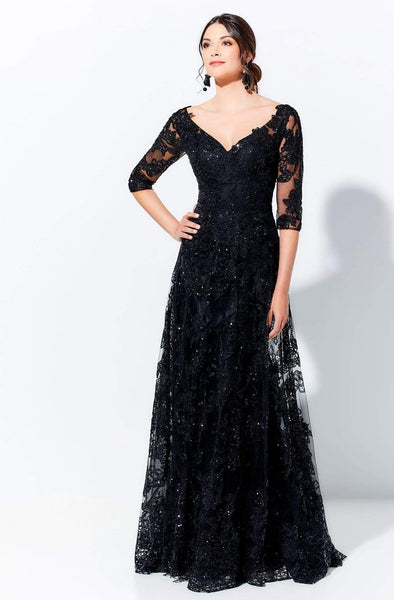 chinese dress ladies Ivonne D by Mon Cheri - 120D02 Lace V-Neck Mother of The Bride Gown 6 / Silver