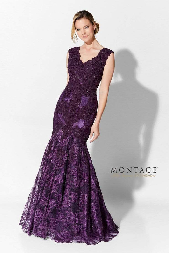 Ivonne D by Mon Cheri - Scalloped Lace Mermaid Evening Gown 215D08 - 1 pc Eggplant in Size 4 Available CCSALE