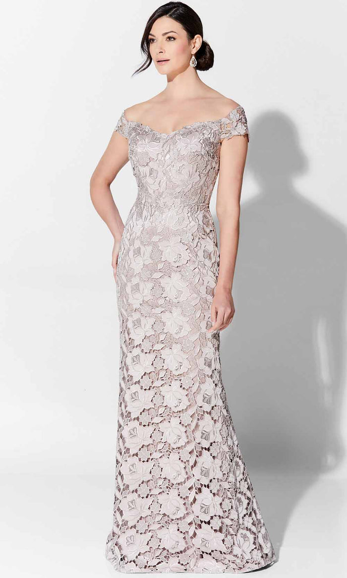 Ivonne D - Floral Lace Off-Shoulder Formal Gown 122D65 - 1 pc Mink In Size 14 Available CCSALE 14 / Mink