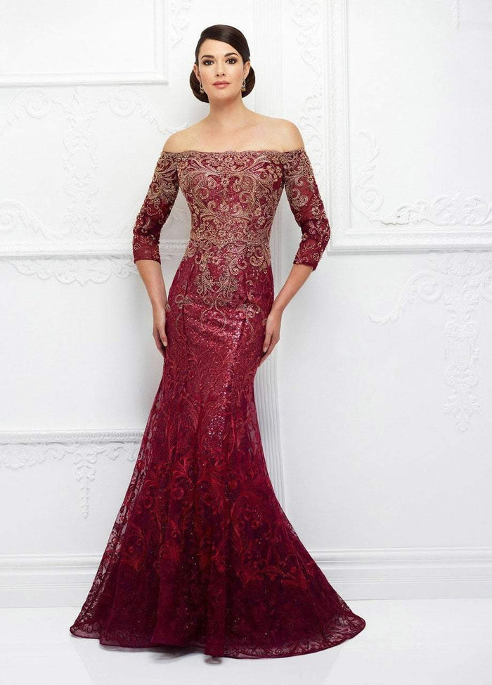 Ivonne D for Mon Cheri - 118D07 Ombre Sequined Tulle Lace Gown Evening Dresses 4 / Cranberry/Gold