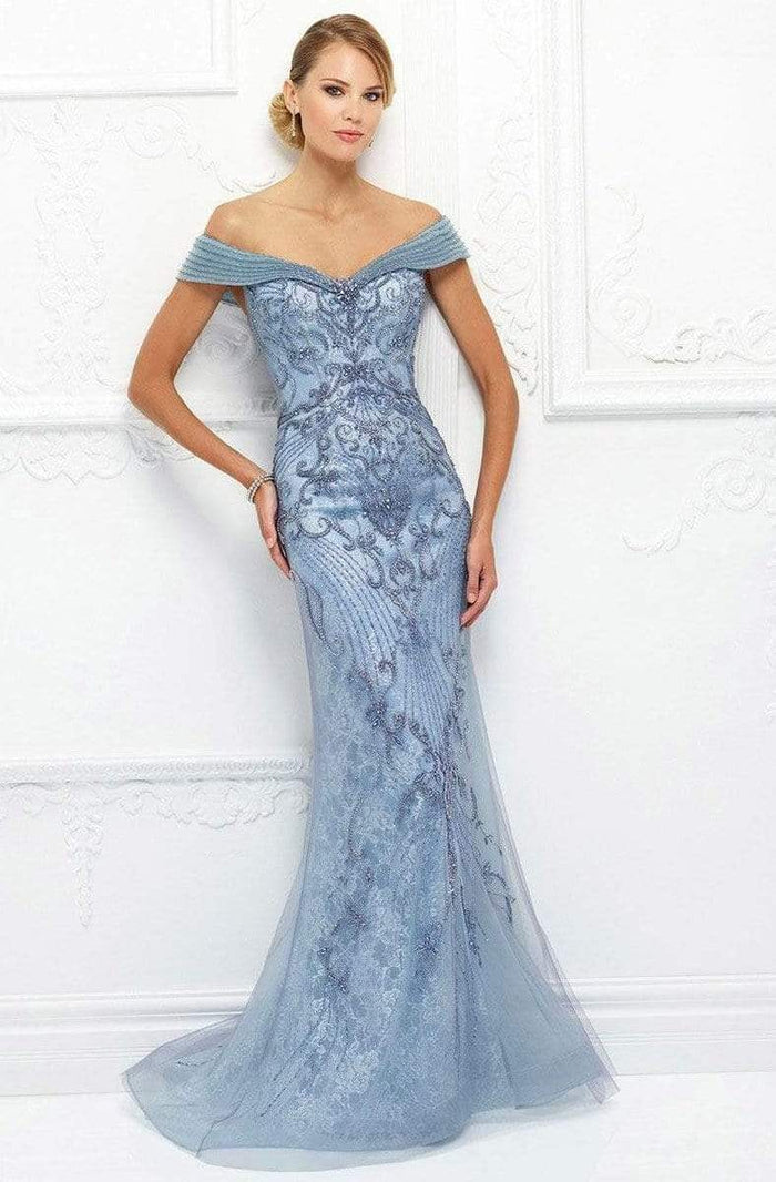 Ivonne D for Mon Cheri - 118D08 Beaded Lace Dress With Tulle Overlay Evening Dresses 4 / Light Periwinkle