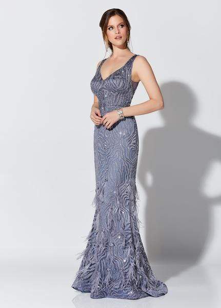 Ivonne D for Mon Cheri - 119D52 Embroidered Feathered Dress Evening Dresses 0 / Delphinium