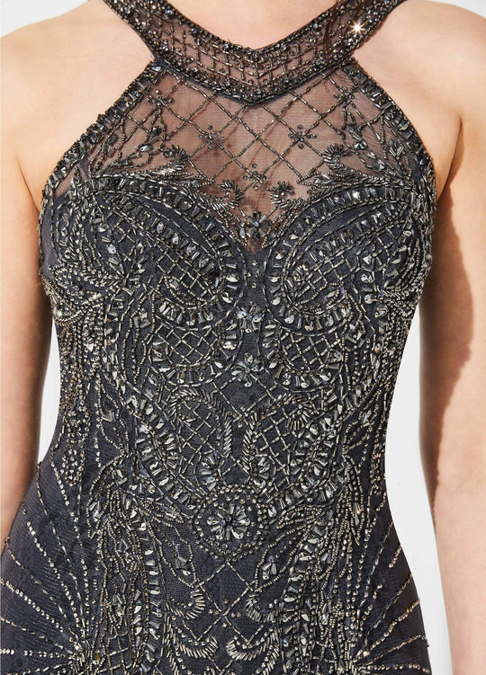 Ivonne D for Mon Cheri - 219D74 Bedazzled Halter Dress With Train