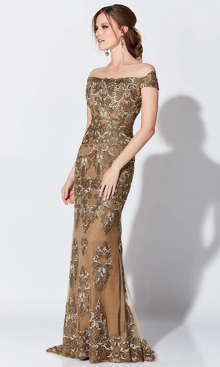 Ivonne D for Mon Cheri - Appliqued Off-Shoulder Gown 119D45 - 1 pc Bronze in Size 14 Available CCSALE 14 / Bronze