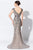 Ivonne D for Mon Cheri - Bead Embellished V-Neck Sheath Evening Dress 119D42 - 1 pc Smoke/Nude In Size 6 Available CCSALE