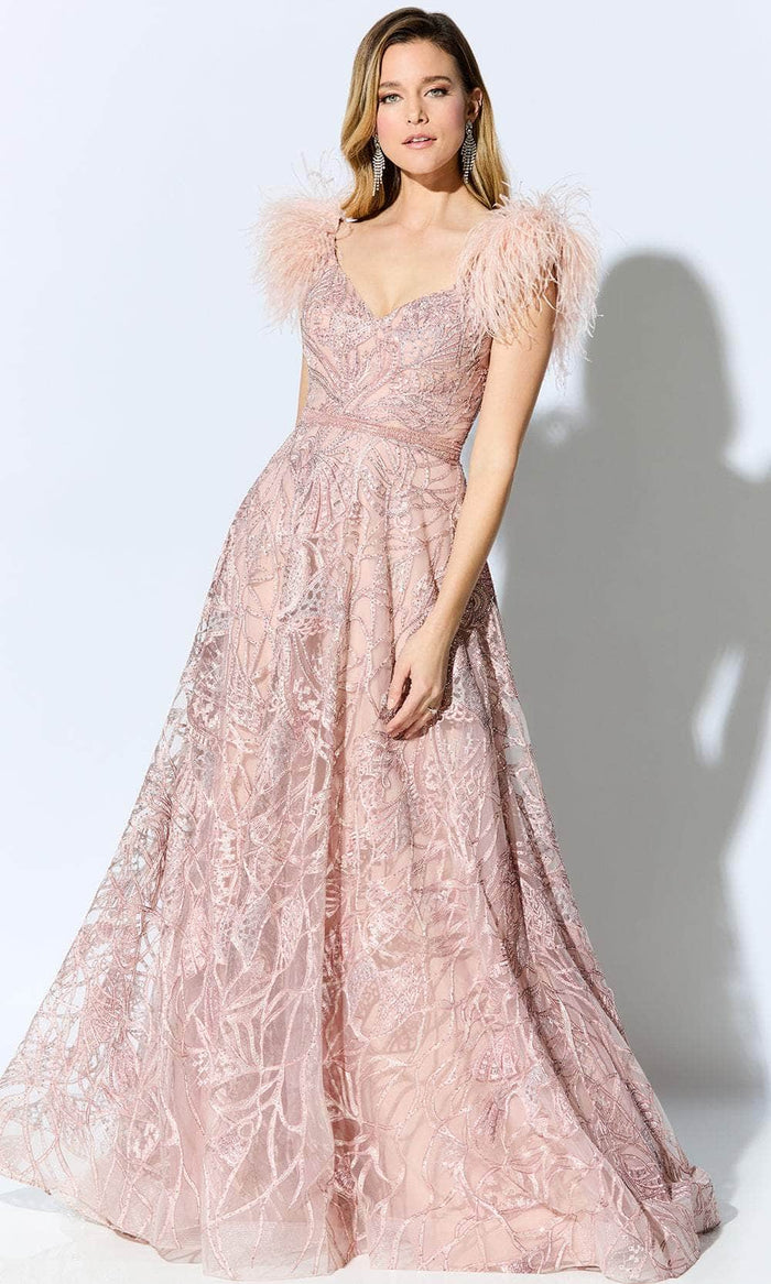 Ivonne D for Mon Cheri ID906 - Feathered Sleeves Ballgown Special Occasion Dress 4 / English Rose