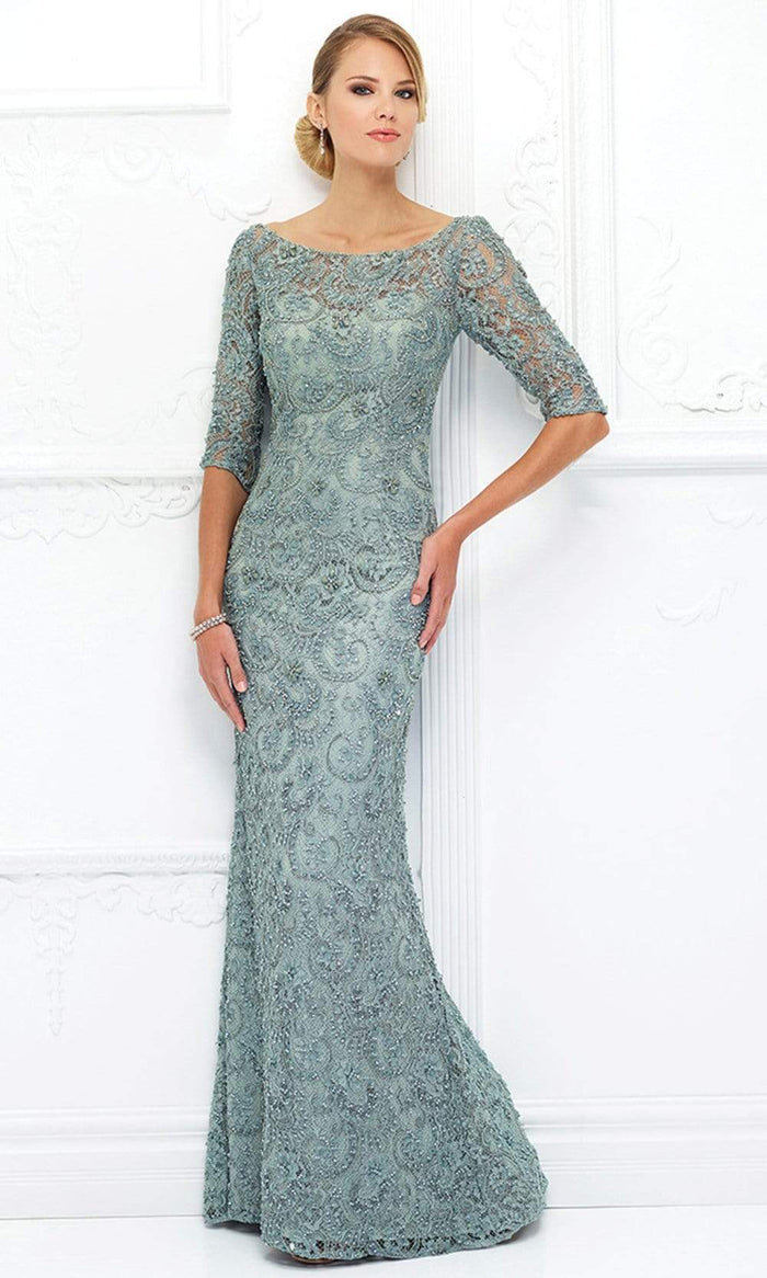 Ivonne D for Mon Cheri - Quarter Sleeve Beaded Lace Sheath Gown 118D06 -  2 pc Seafoam in size 6 and 1 pc Navy in Size 8 and 12 Available CCSALE 18 / Seafoam