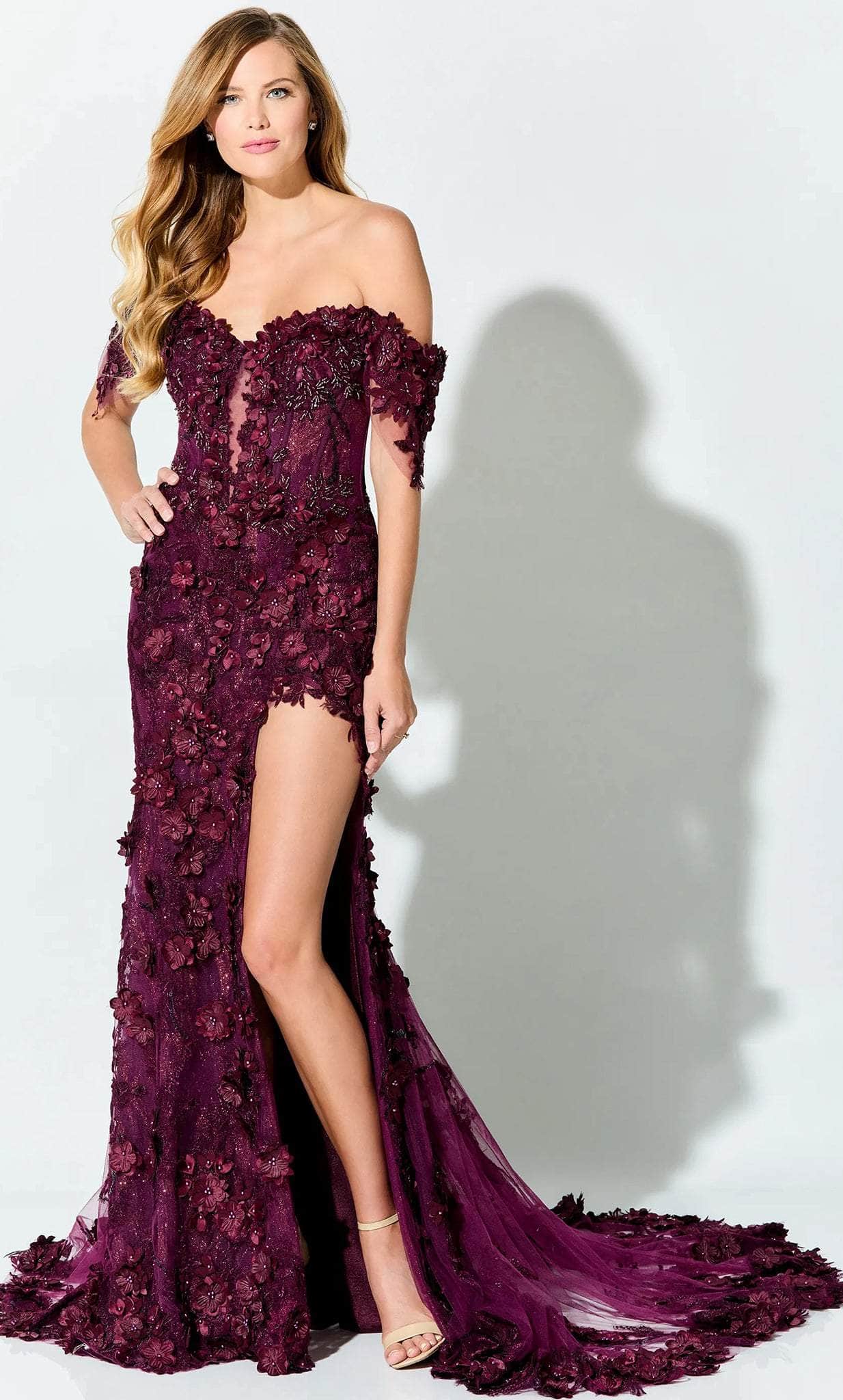 3D Floral Beaded Long Prom Dress Shawl Formal Dresses Lavender Evening –  SELINADRESS