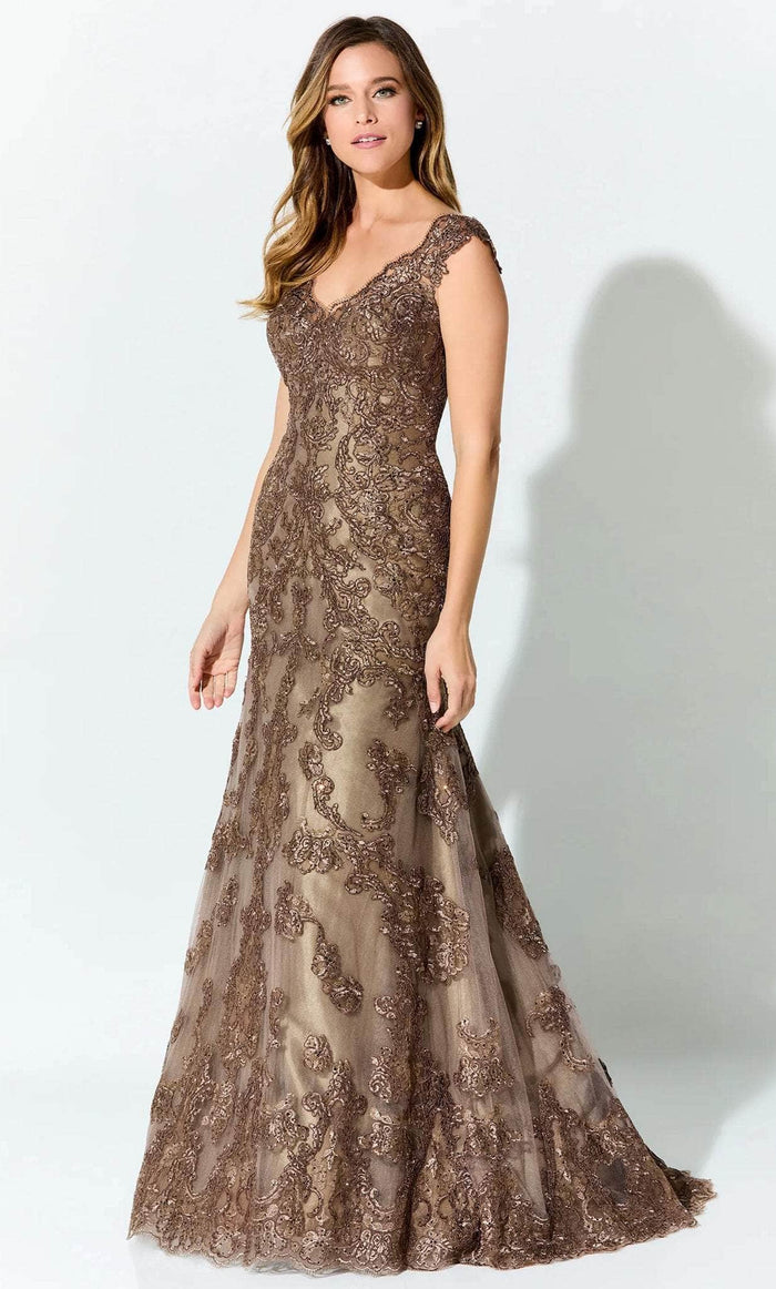 Ivonne D ID923 - Cap Sleeve Beaded Evening Gown Evening Dresses 4 / Bronze