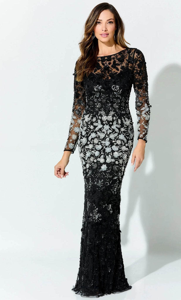 Ivonne D ID928 - Ombre Floral Laced Formal Gown Evening Dresses 4 / Black/Silver