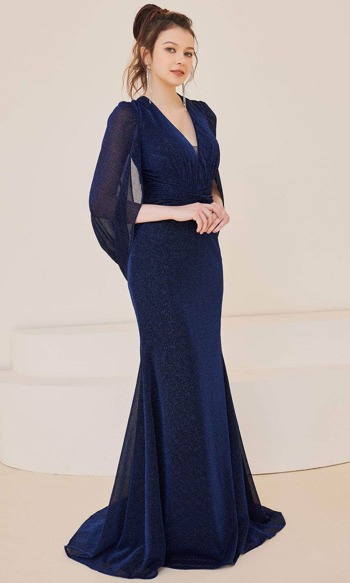 J'Adore Dresses J21023 - Cape Sleeve V-Neck Long Dress Special Occasion Dress