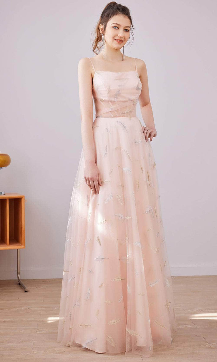 J'Adore Dresses J21036 - Straight Across A-Line Long Dress Special Occasion Dress 2 / Pink