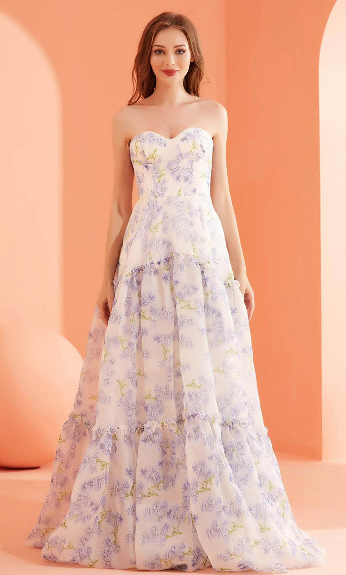 J'Adore Dresses J22008 - Floral Frilled Prom Dress Special Occasion Dress