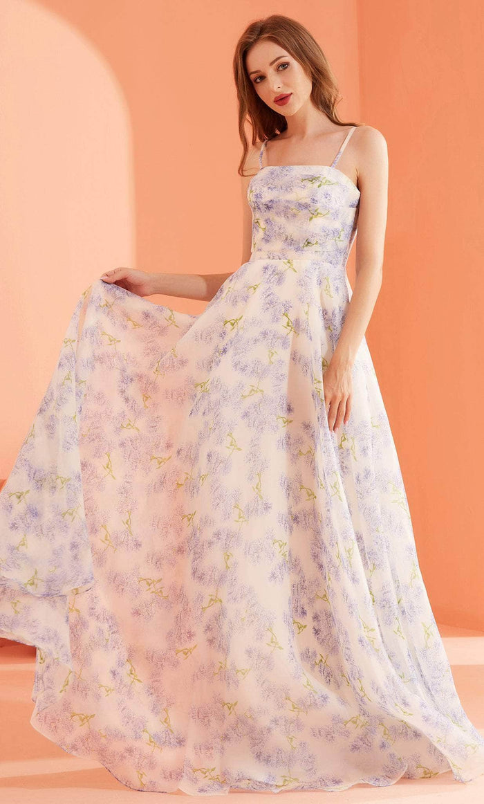 J'Adore Dresses J22009 - Floral Sleeveless Prom Gown Special Occasion Dress 2 / Lavender