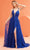 J'Adore Dresses J22020 - Plunging V-Neck Floral Prom Gown Special Occasion Dress 2 / Royal