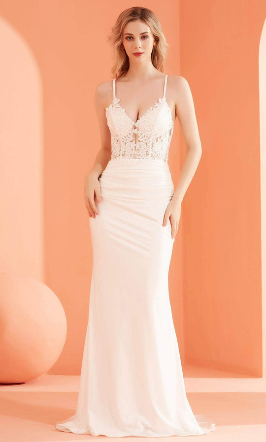 J'Adore Dresses J22027 - Floral Lace Sheath Prom Gown